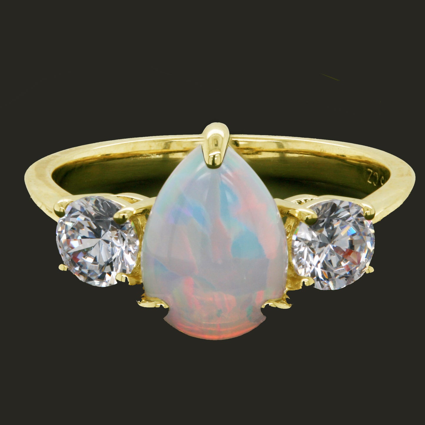 9ct Yellow Gold Opal and Cubic Zirconia Three Stone Ring