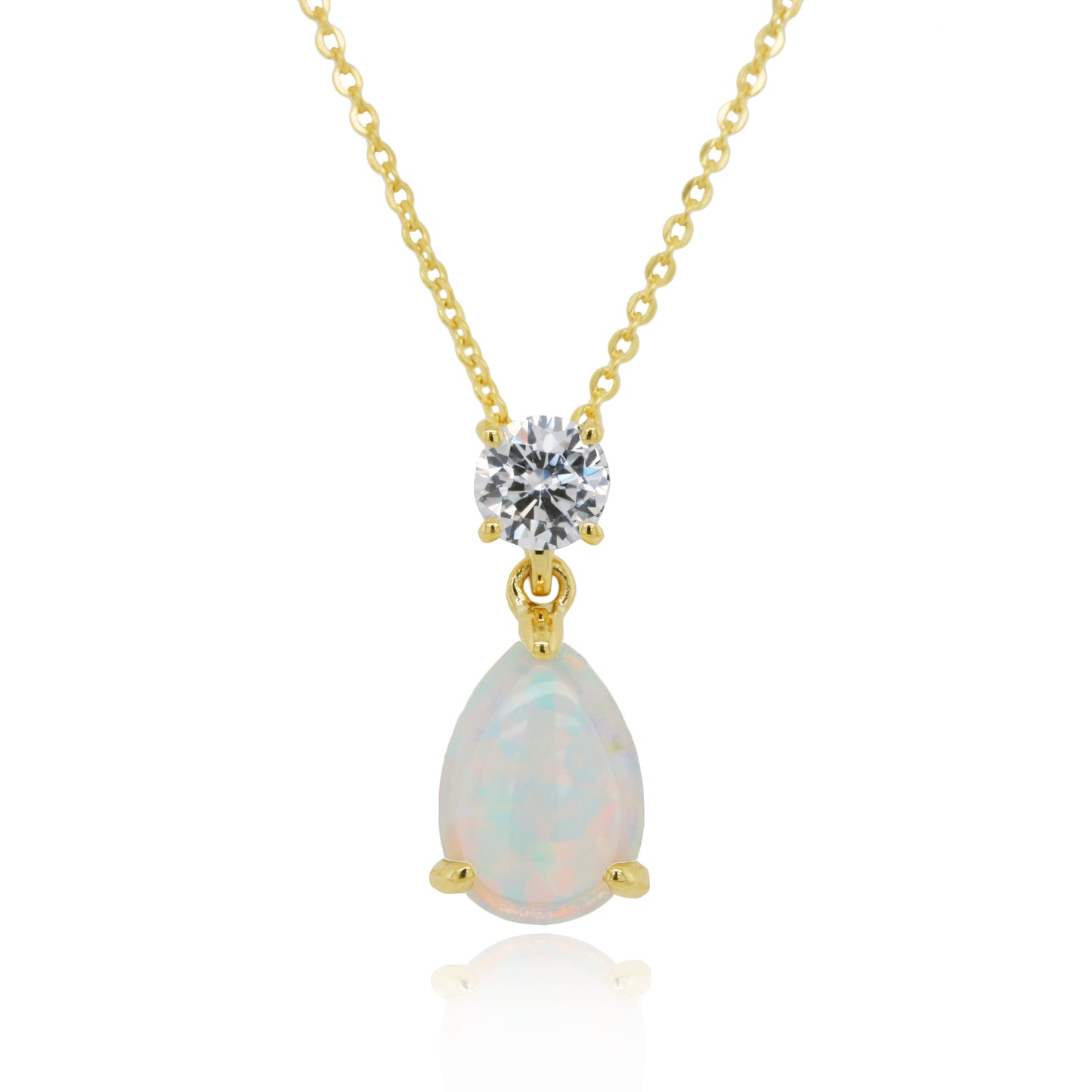 9ct Yellow Gold Opal and Cubic Zirconia Pendant