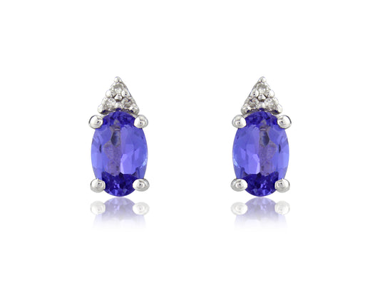 9ct White Gold Tanzanite and Diamond Stud Earrings