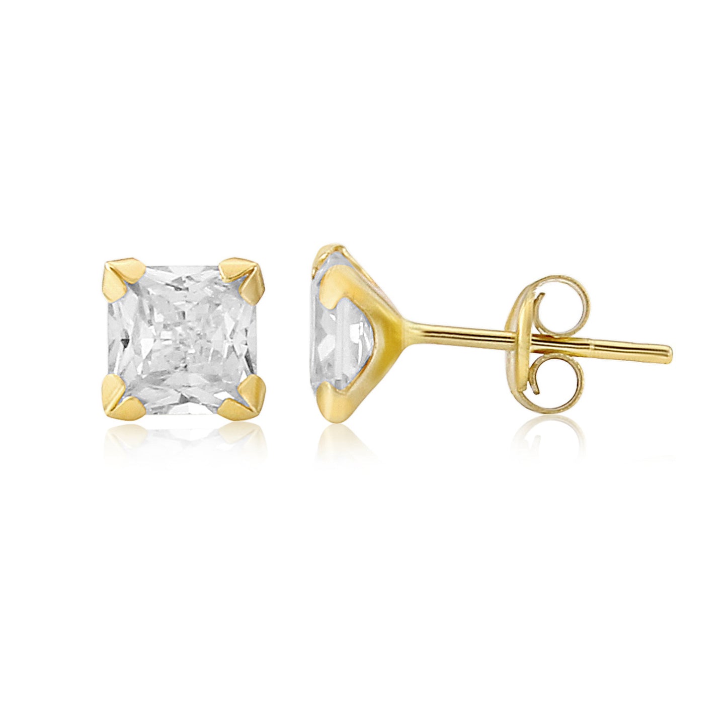 9ct Yellow Gold Cubic Zirconia Square Stud Earrings