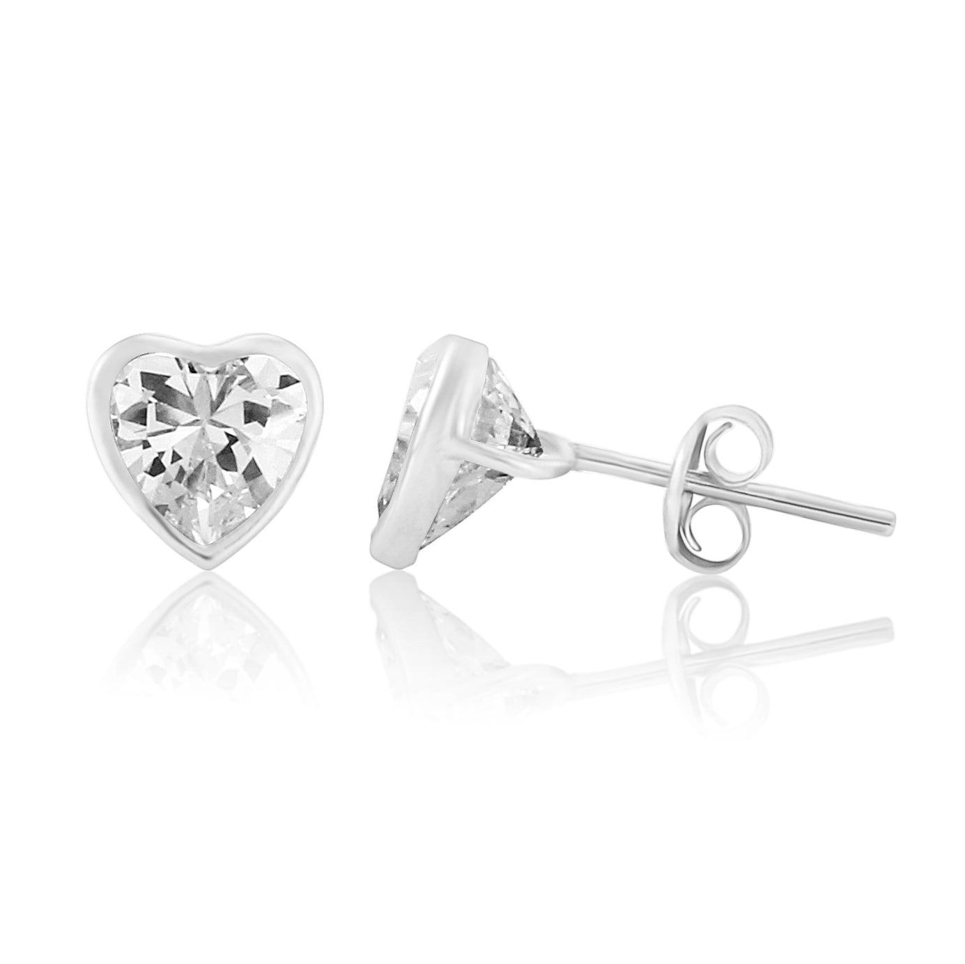 9ct White Gold Cubic Zirconia Large Heart Stud Earrings