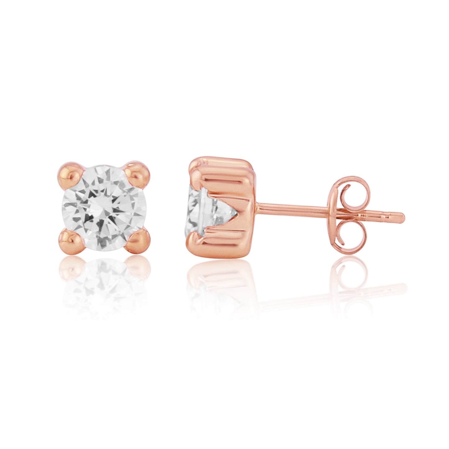 9ct Rose Gold Cubic Zirconia 4 Claw Stud Earrings