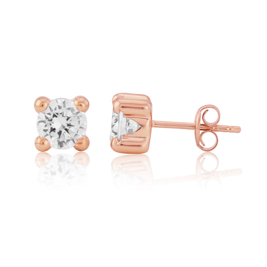 9ct Rose Gold Cubic Zirconia 4 Claw Stud Earrings