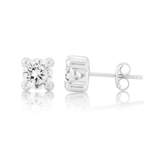 9ct White Gold Cubic Zirconia 4 Claw Stud Earring