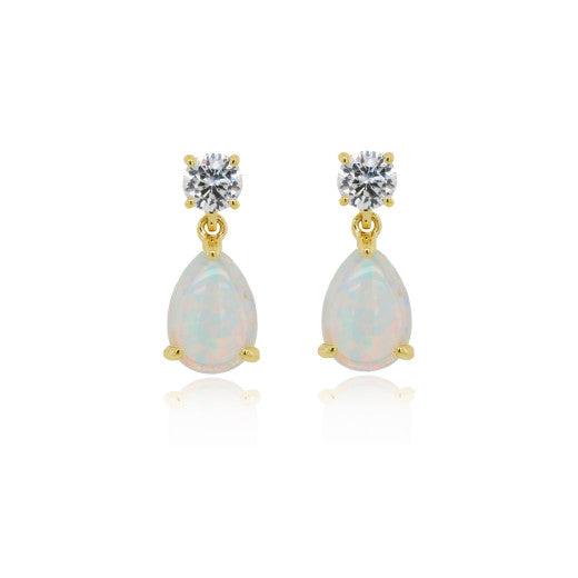 9ct Yellow Gold Opal and Cubic Zirconia Earrings