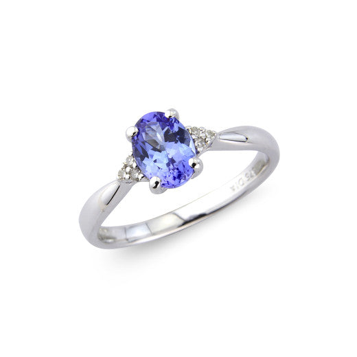 9ct White Gold Tanzanite and Diamond Oval Ring