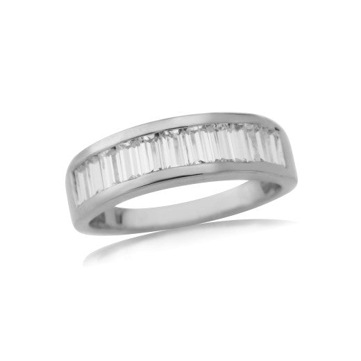 9ct White Gold Baguette Cut Cubic Zirconia Dress Ring