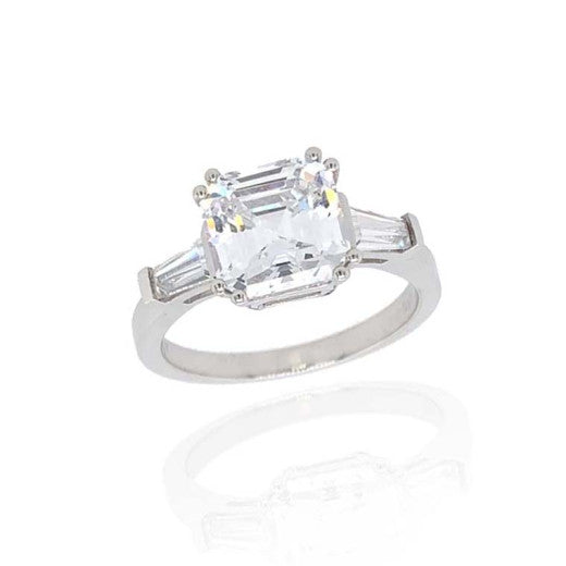 9ct White Gold Cubic Zirconia Asscher & Baguette Cut Ring