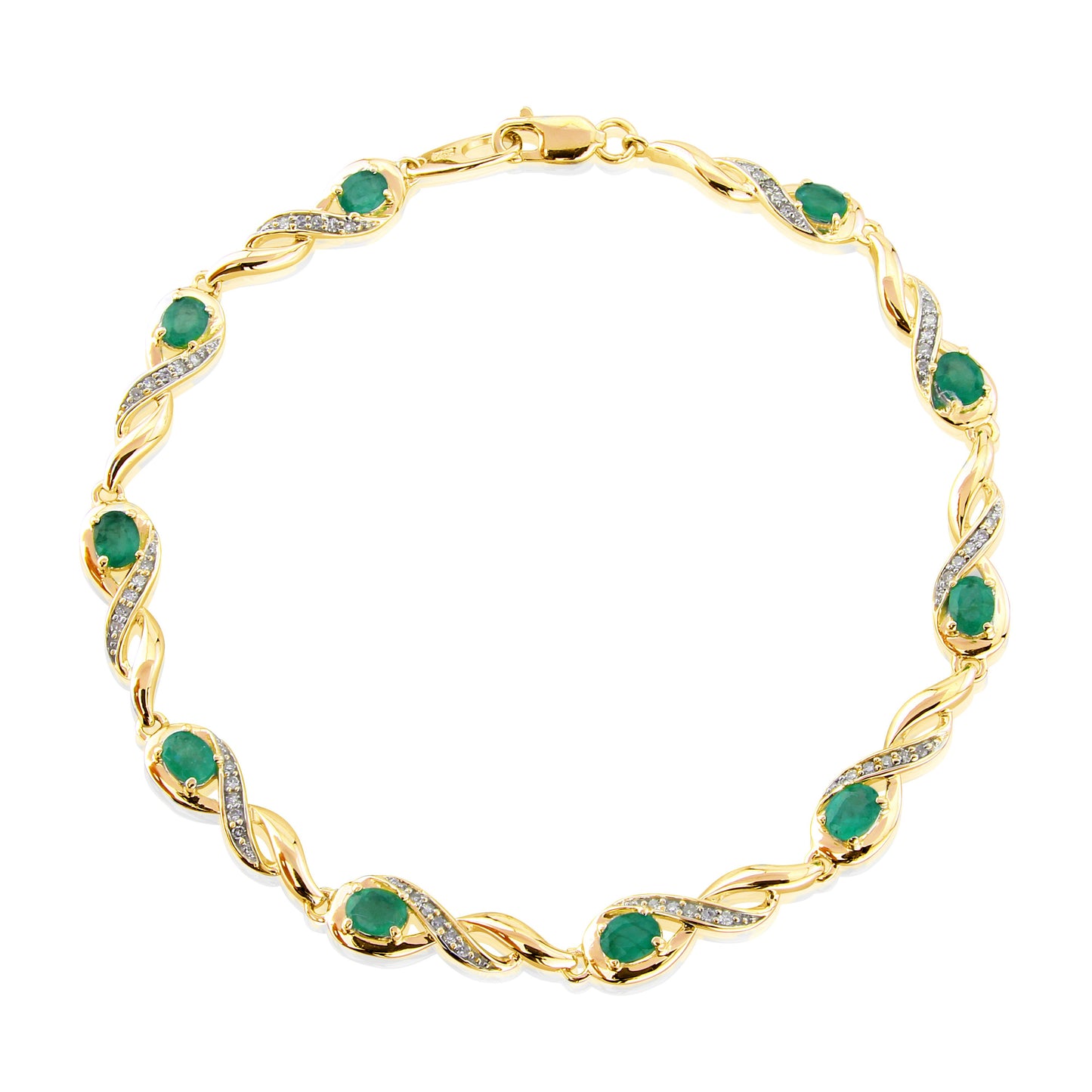 9ct Yellow Gold Emerald and Diamond Oval Link Bracelet