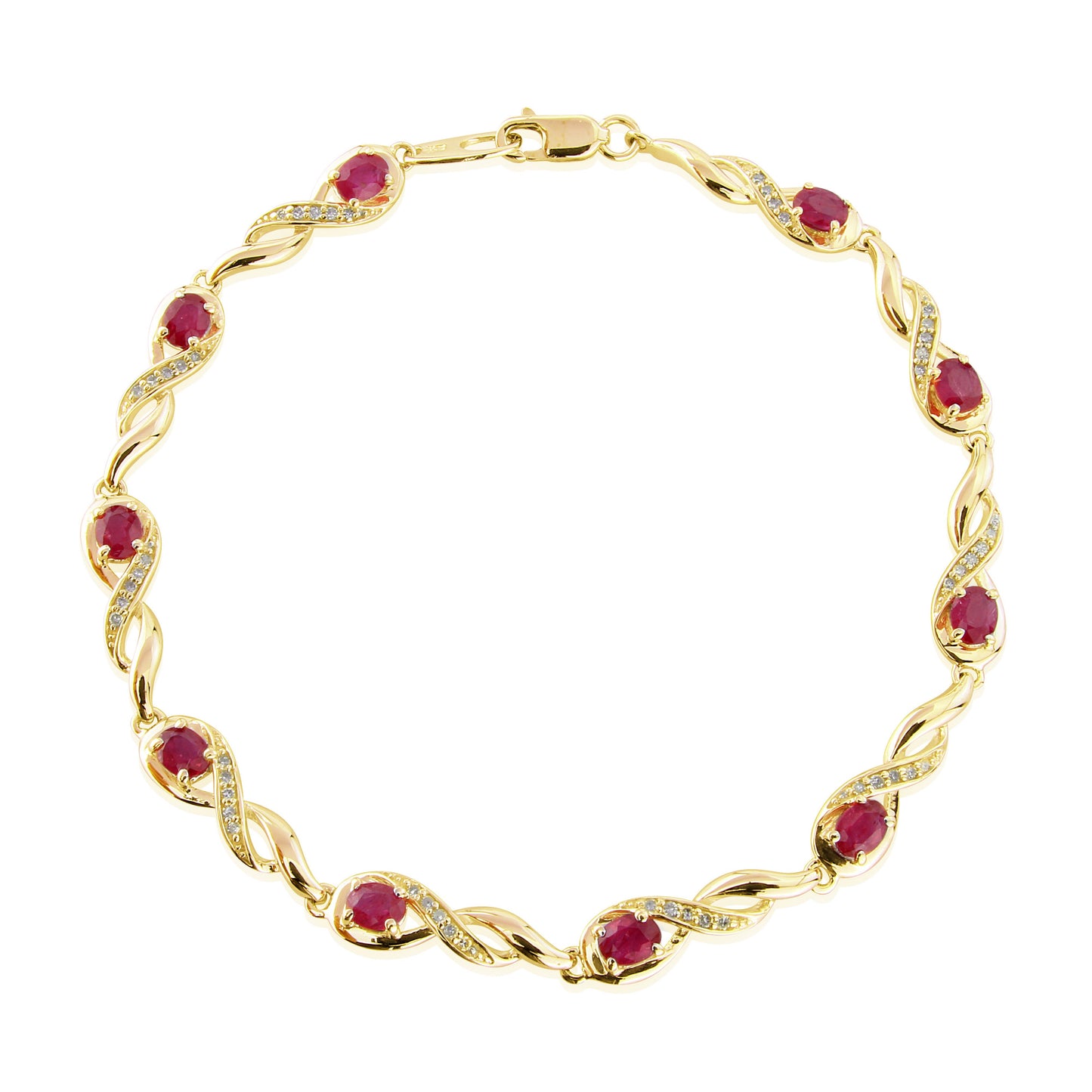 9ct Yellow Gold Ruby and Diamond Oval Link Bracelet