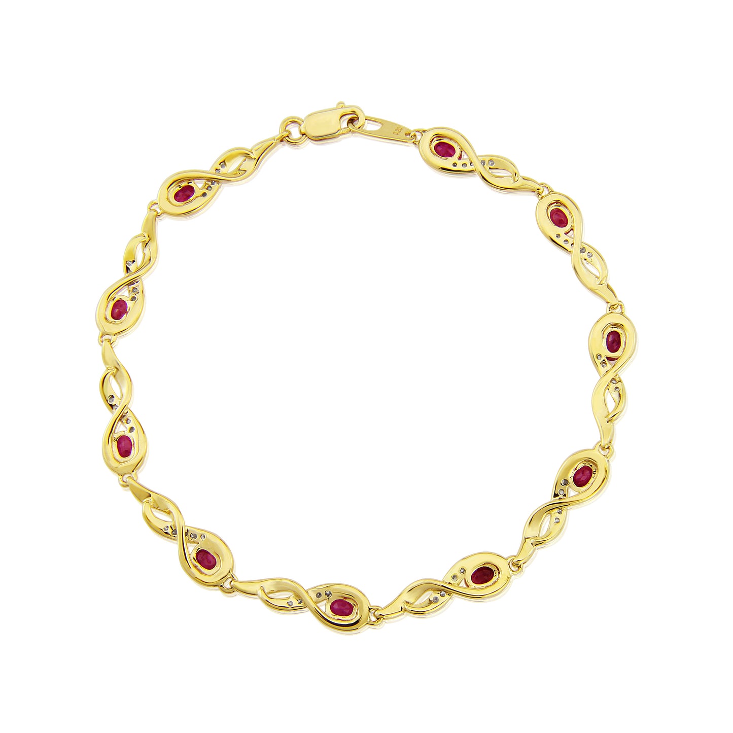 9ct Yellow Gold Ruby and Diamond Oval Link Bracelet