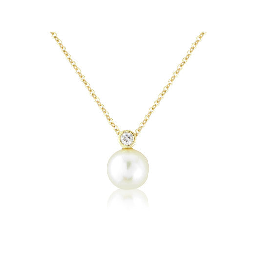 9ct Yellow Gold Pearl and Diamond Pendant