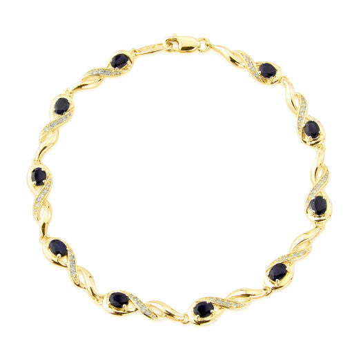 9ct Yellow Gold Sapphire and Diamond Oval Link Bracelet