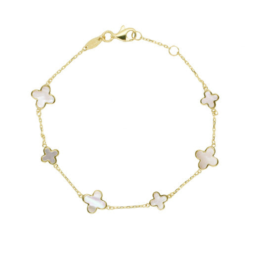 9ct Yellow Gold Mother of Pearl Flower Bracelet