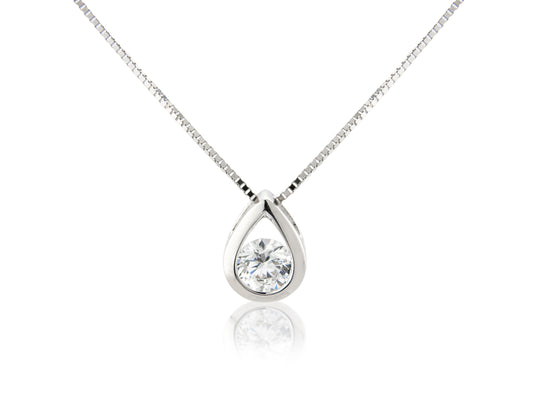 9ct White Gold Teardrop Cubic Zirconia Pendant