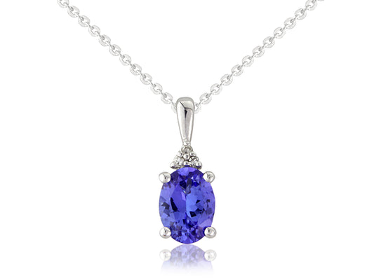 9ct White Gold Tanzanite and Diamond Pendant