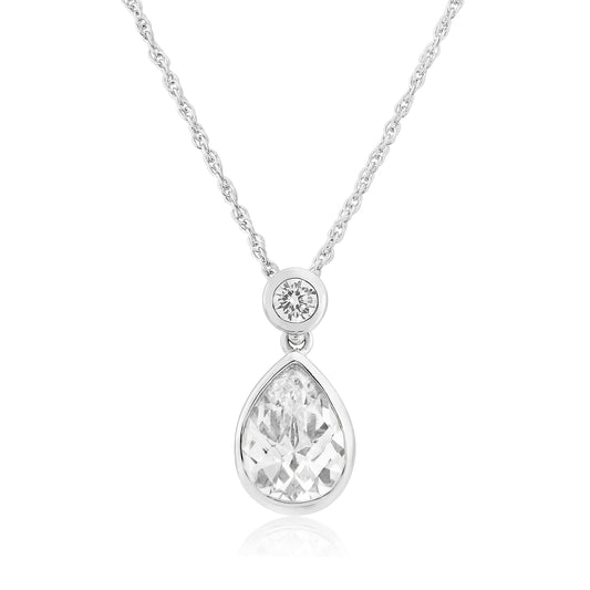 9ct White Gold Cubic Zirconia Teardrop Pendant