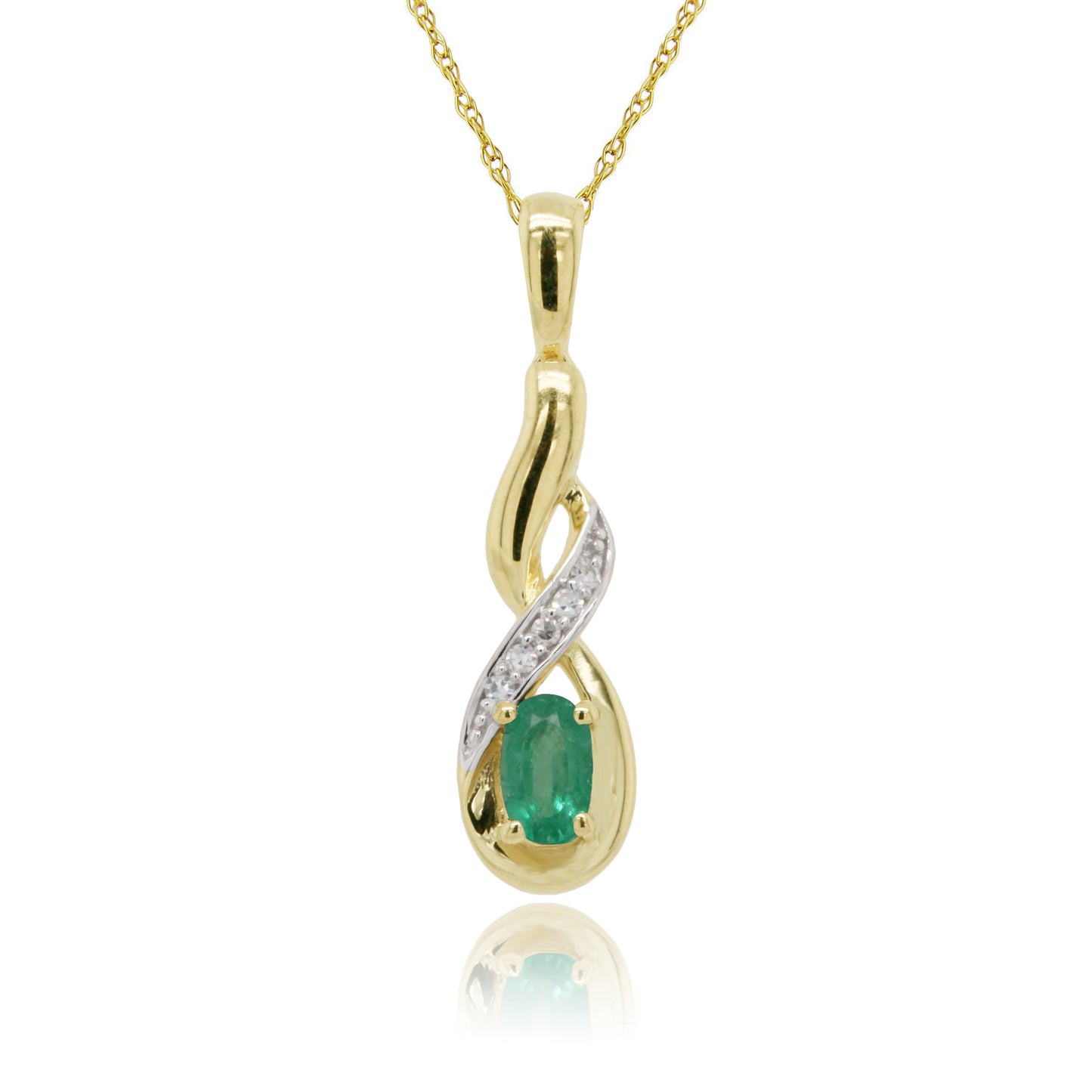 9ct Yellow Gold Emerald and Diamond Drop Pendant