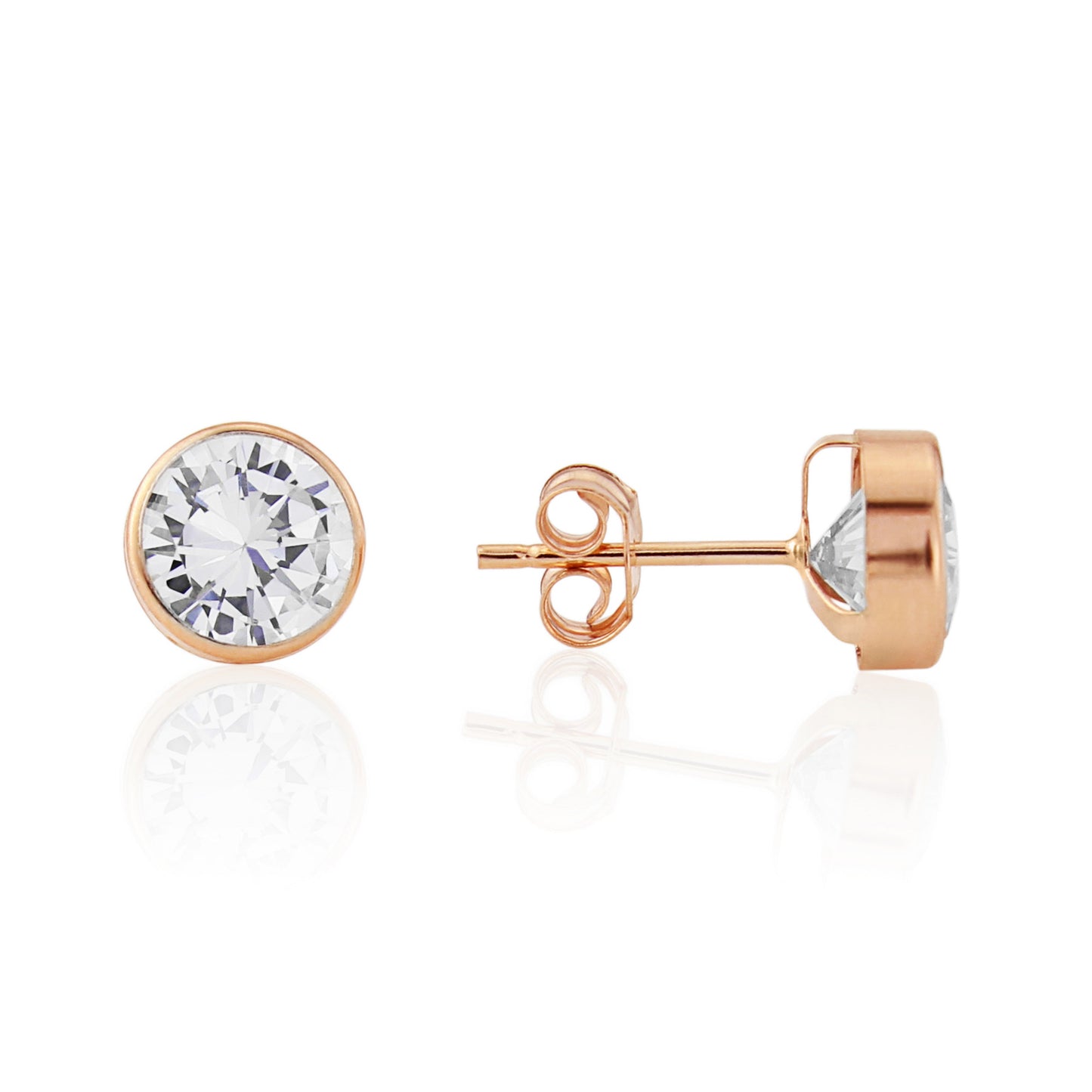 9ct Rose Gold Large Cubic Zirconia Stud Earrings