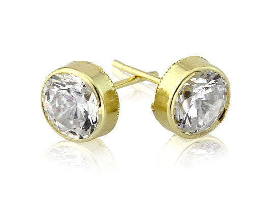 9ct Yellow Gold Large Cubic Zirconia Stud Earrings