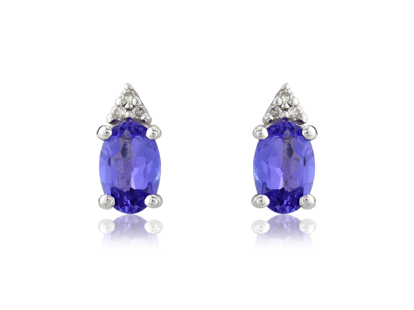 9ct White Gold Tanzanite and Diamond Stud Earrings