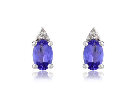 9ct White Gold Tanzanite and Diamond Stud Earrings