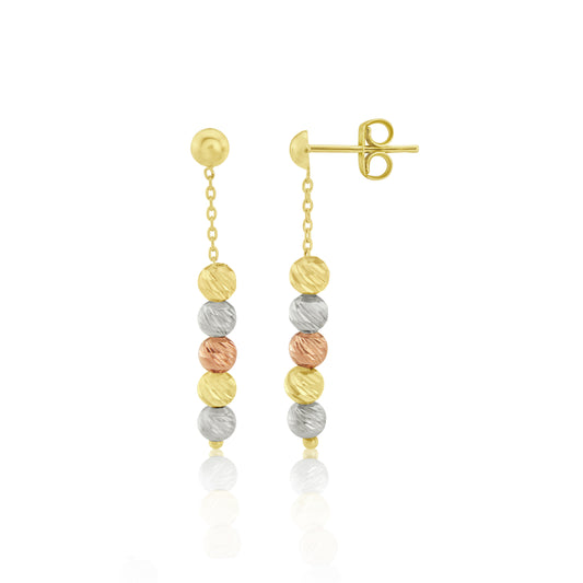 9ct 3 Colour Gold Bead Drop Earrings