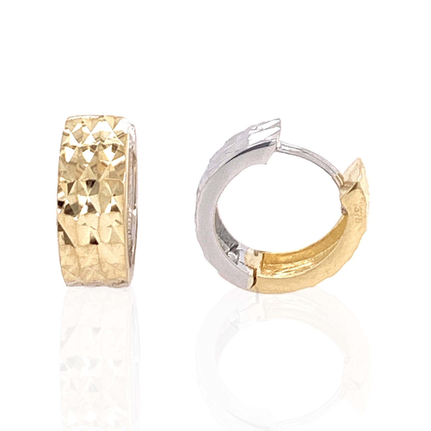 9ct Yellow and White Gold Reversable Huggy Hoop Earrings