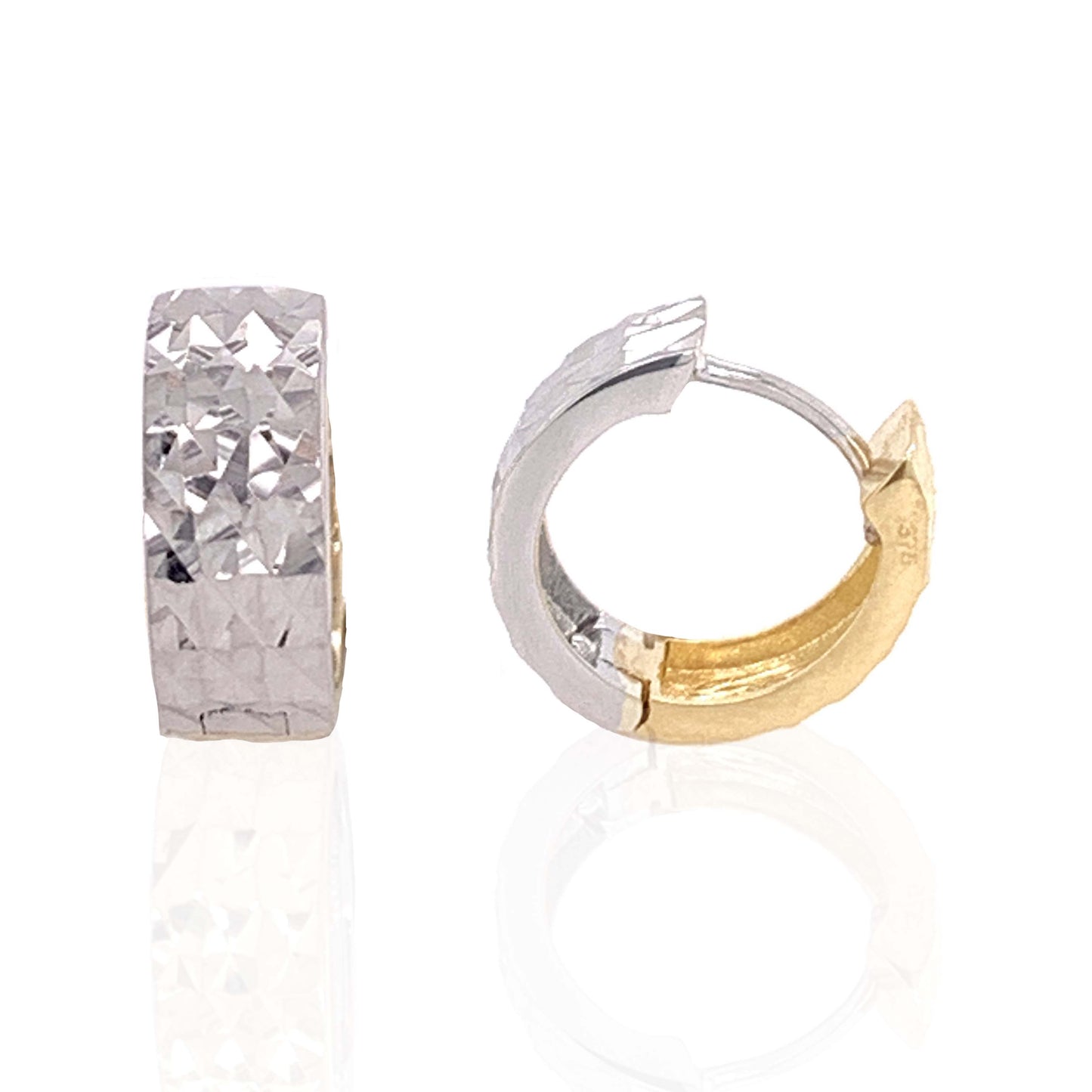 9ct Yellow and White Gold Reversable Huggy Hoop Earrings