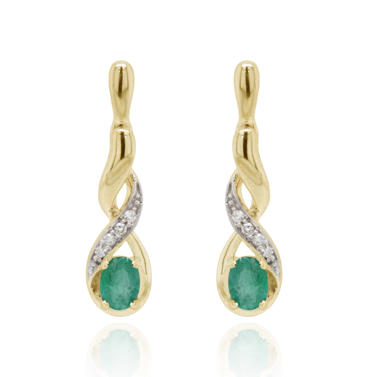 9ct Yellow Gold Emerald and Diamond Drop Earrings