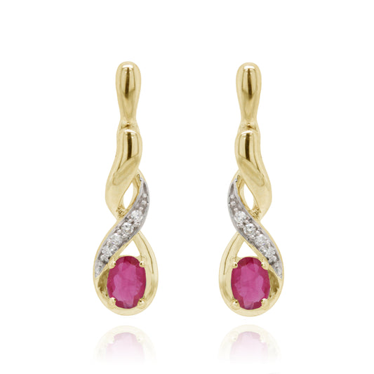 9ct Yellow Gold Ruby and Diamond Drop Earrings