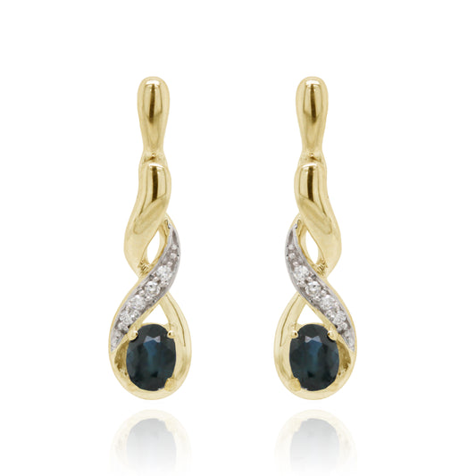 9ct Yellow Gold Sapphire & Diamond Drop Earrings