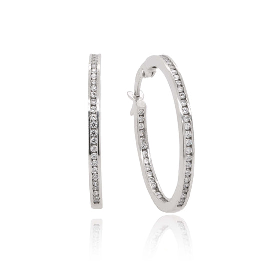 9ct White Gold Cubic Zirconia Creole Hoop Earrings