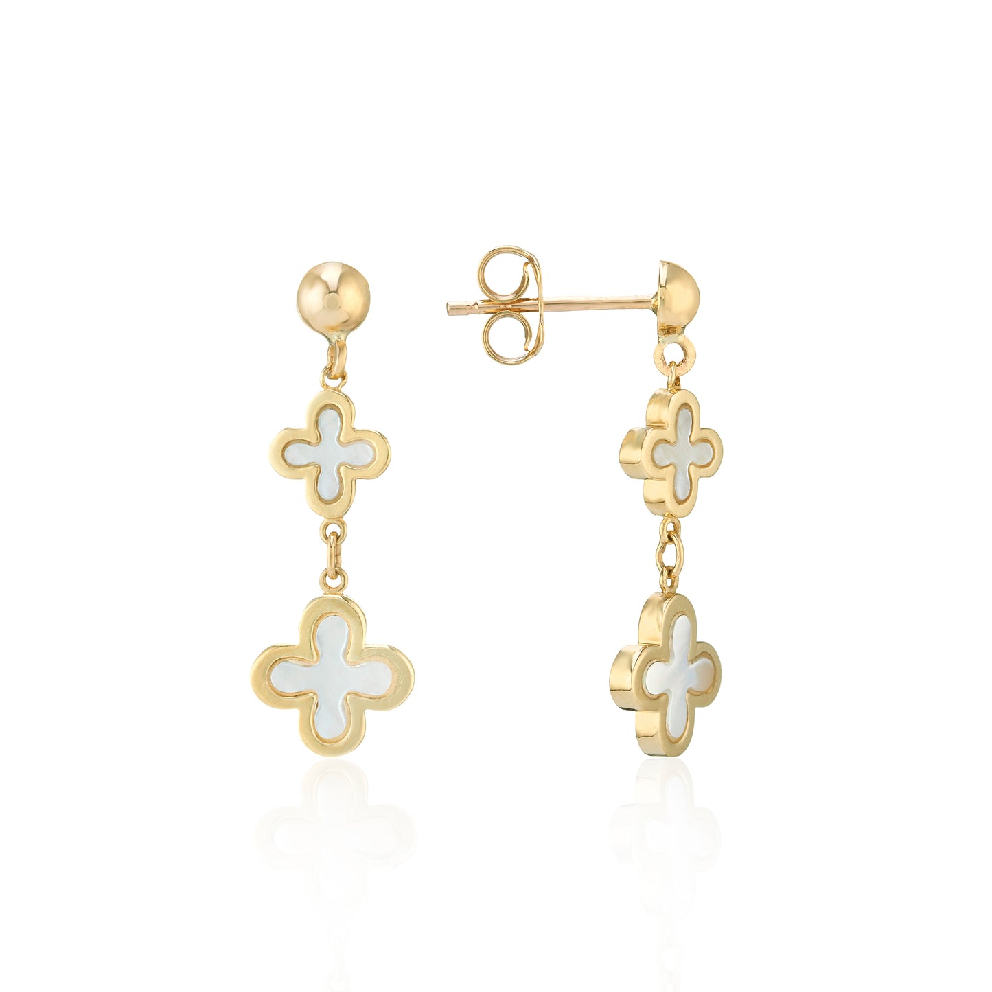 9ct Yellow Gold Mother of Pearl Flower Drop Earrings