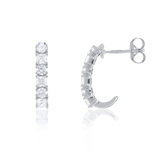 9ct White Gold Cubic Zirconia Half Hoop Studs