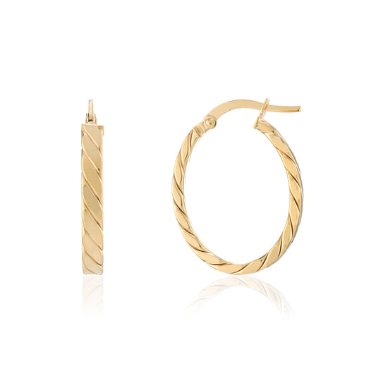 9ct Yellow Gold Twisted Oval Hoop Earrings