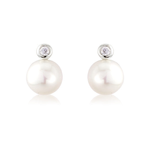 9ct White Gold Pearl and Diamond Stud Earrings