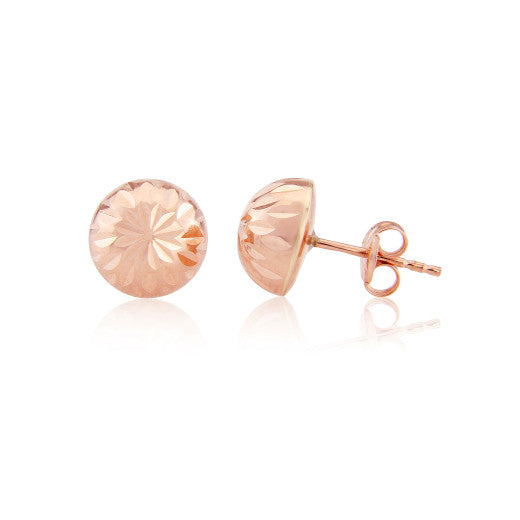 9ct Rose Gold Diamond Cut Half Ball Stud Earrings