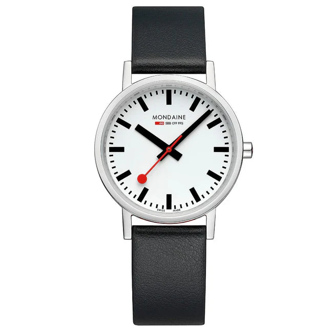 Mondaine Classic 36mm Vegan Leather Strap Watch