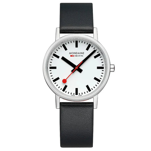 Mondaine Classic 36mm Vegan Leather Strap Watch