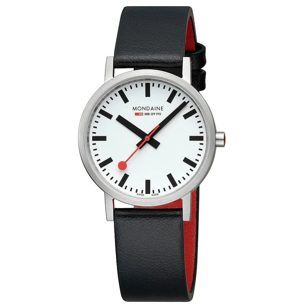 Mondaine Classic 36mm Vegan Leather Strap Watch