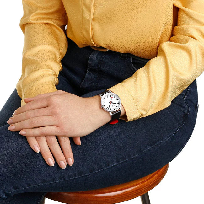 Mondaine Classic 36mm Vegan Leather Strap Watch