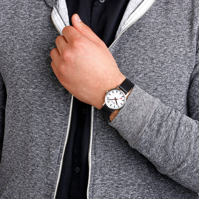 Mondaine Classic 36mm Vegan Leather Strap Watch