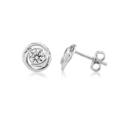 9ct White Gold Cubic Zirconia Swirl Stud Earrings