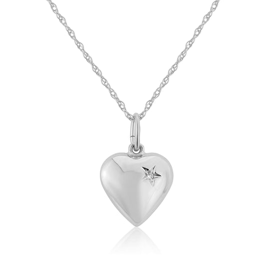 9ct White Gold Diamond Heart Pendant