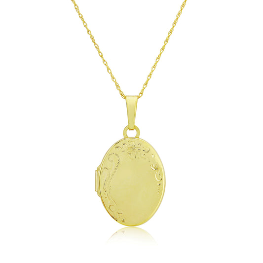 9ct Yellow Gold Oval Hand Engraved Locket