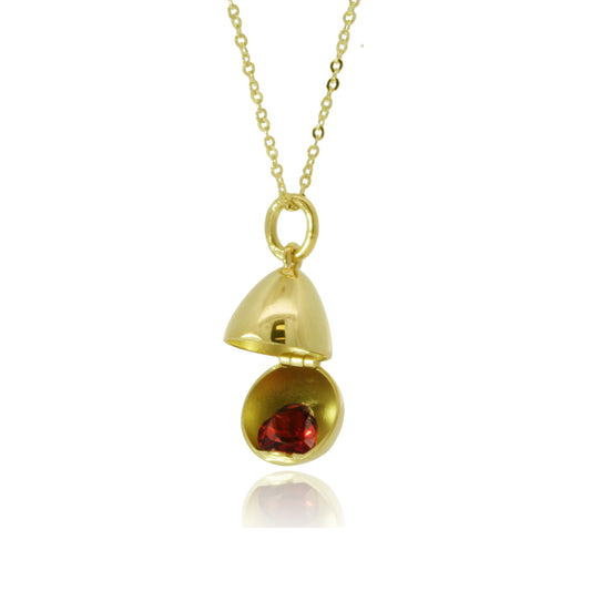 9ct Yellow Gold Egg Pendant - Hidden Garnet Heart