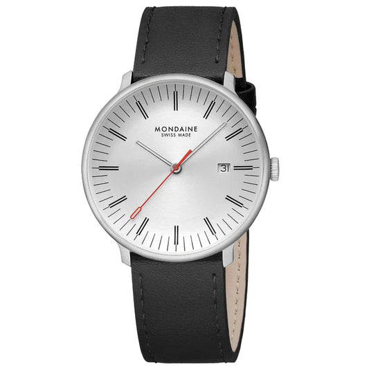 Mondaine Doppio 41mm Black Strap Silver Dial