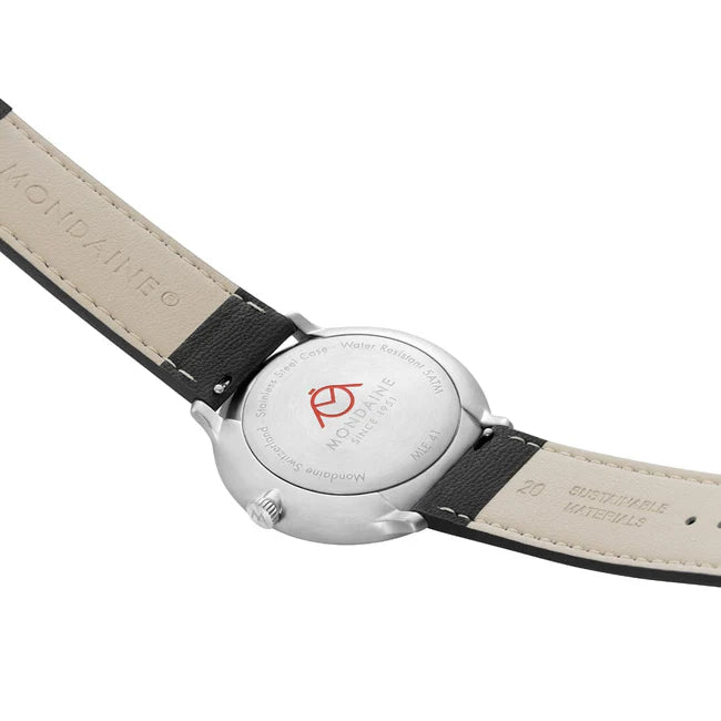 Mondaine Doppio 41mm Black Strap Silver Dial