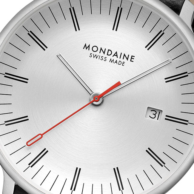 Mondaine Doppio 41mm Black Strap Silver Dial